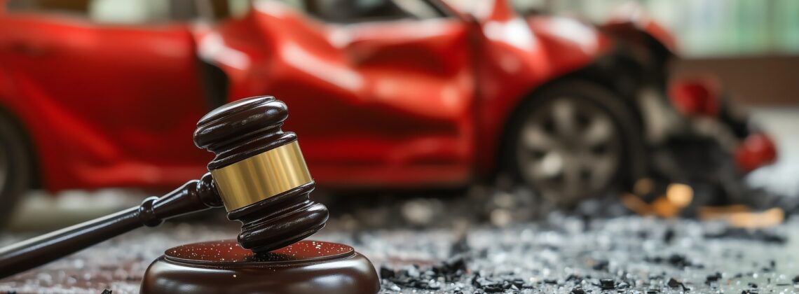 Car Accident Liability Insurance Lawyer And Gavel Judges hand banging a gavel