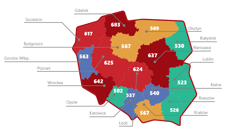 Mapa polski z podziałem na najtańsze oc