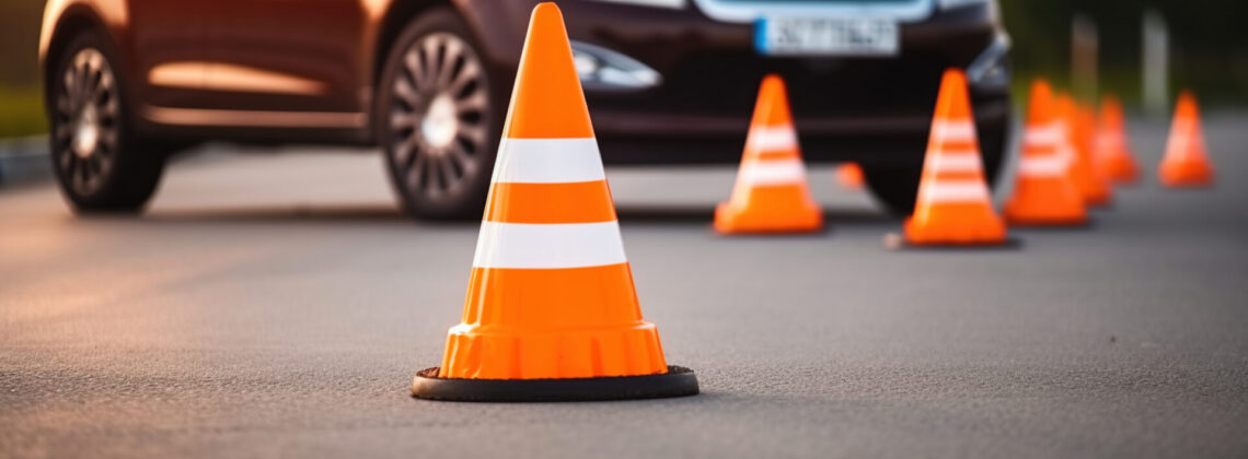 Car and traffic cones, driving school concept, Generative AI