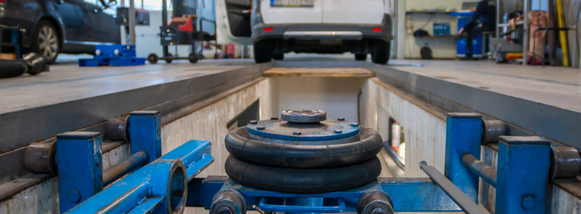 A car leaves the inspection line at the technical inspection station.